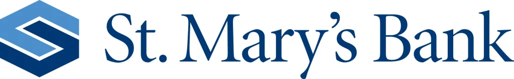 Logo featuring a blue geometric shape and text "St. Mary's Bank" in navy blue.